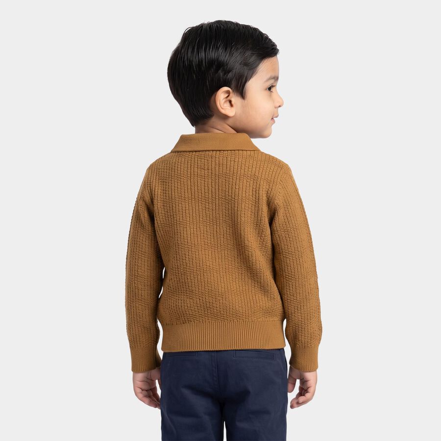 Boys Brown Collared Half Zip Pullover, भूरा, large