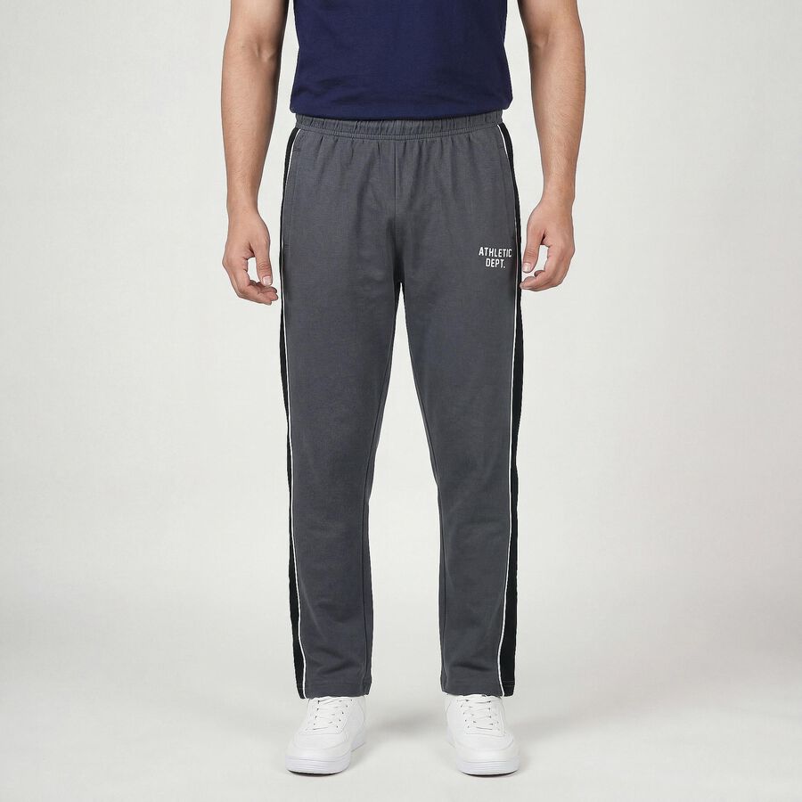 Men's Grey Regular Fit Track Pants, गहरा ग्रे, large