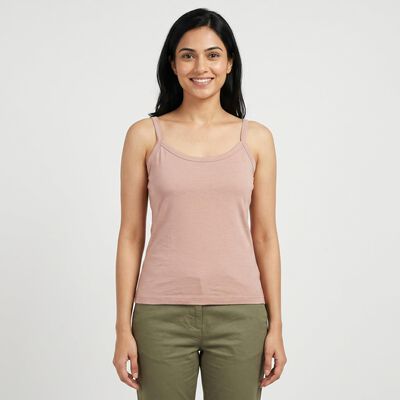 Women's Brown Cotton Scoop Neck Camisole Slip