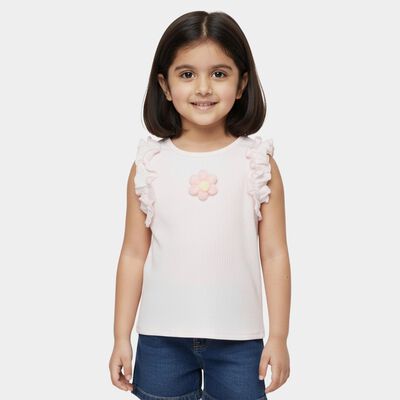Girls Light Pink Round Neck Casual Sleeveless T-Shirt