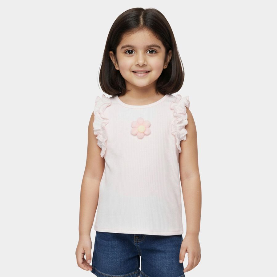 Girls Light Pink Round Neck Casual Sleeveless T-Shirt, Light Pink, large