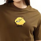 Women's Muted Olive Green Cotton Round Neck Casual T-Shirt, ओलिव, small