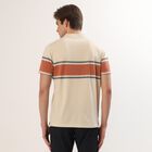 Men's Beige and Orange Polo Neck Striped T-Shirt, Off White, small