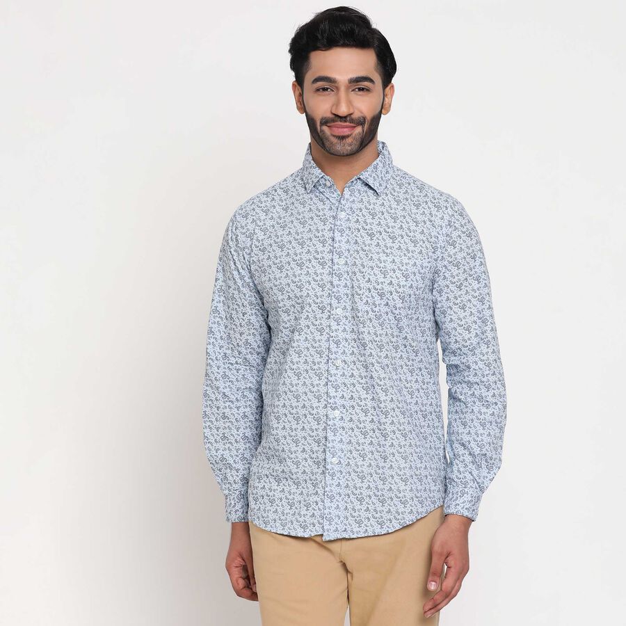Cotton Printed Casual Shirt, Light Blue, large image number null