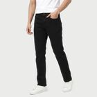 Men's Black Slim Fit Solid Jeans, काला, small