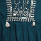 Girls' Dark Green Round Neck Printed Top and Pants Fusion Set, Dark Green, small