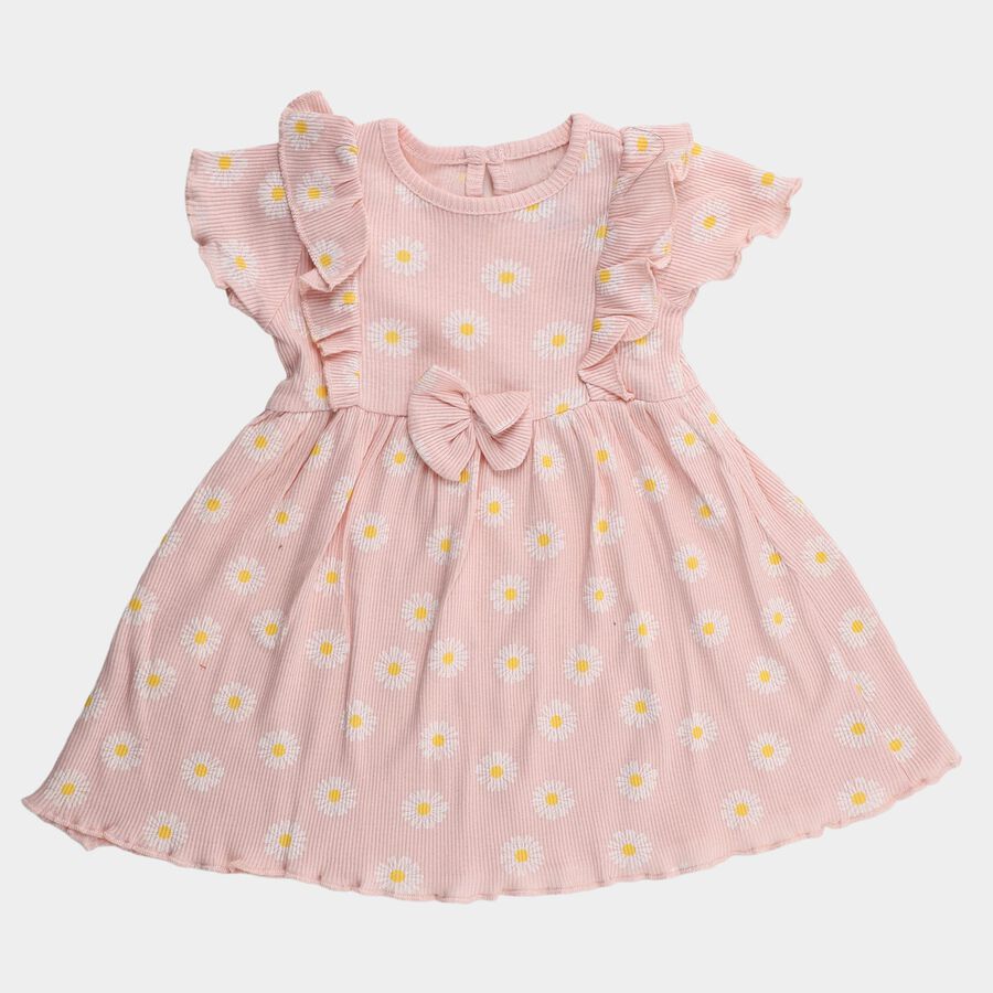 Infants' Pink Regular Fit Daisy Printed Ruffle Sleeve Frock, Light Pink, large
