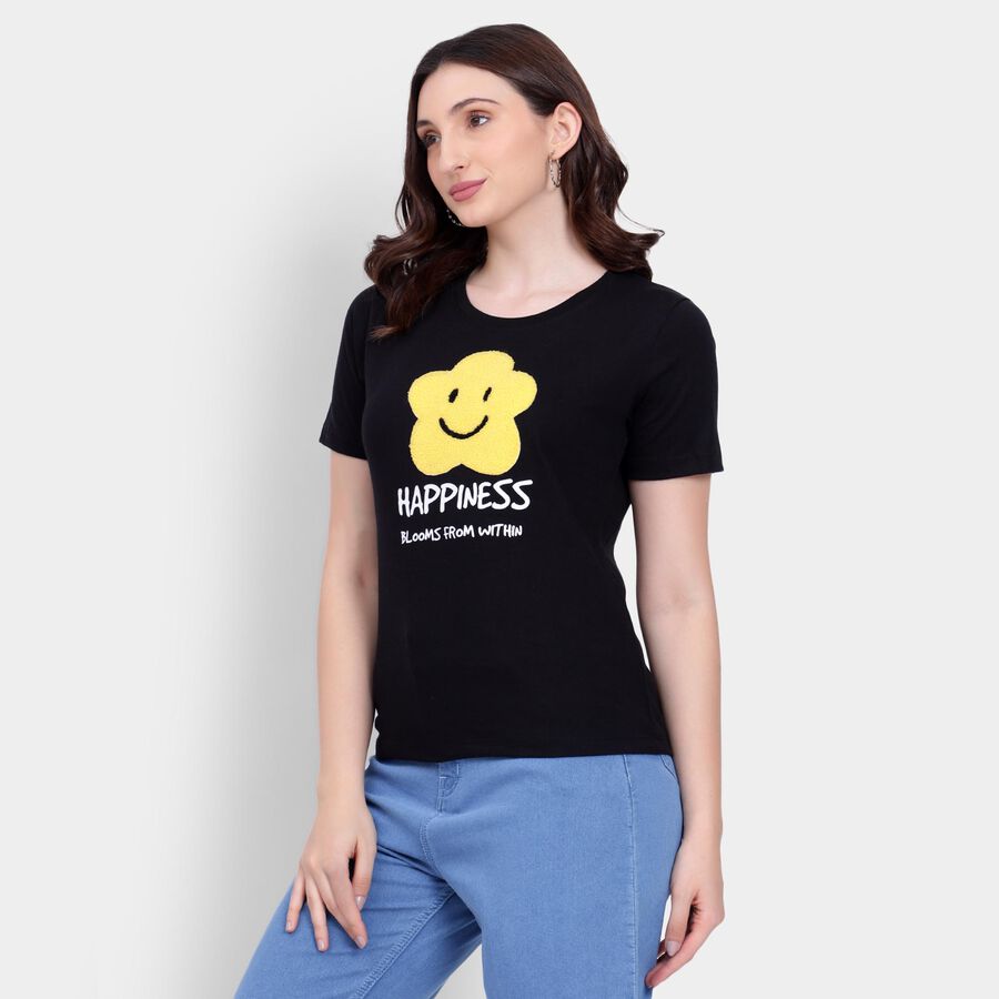 Ladies' Round Neck T-Shirt , Black, large image number null