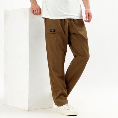 Men's Warm Camel Brown Relaxed Fit Cargo Track Pants