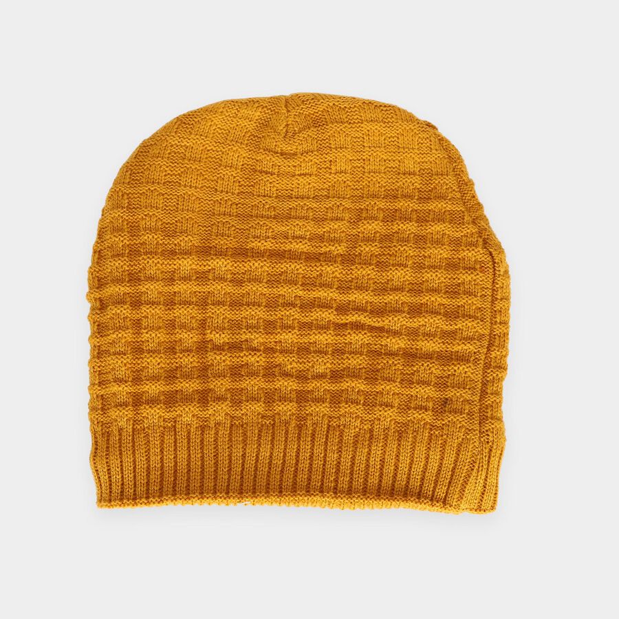 Boys Yellow Textured Knit Beanie Cap, Yellow, large