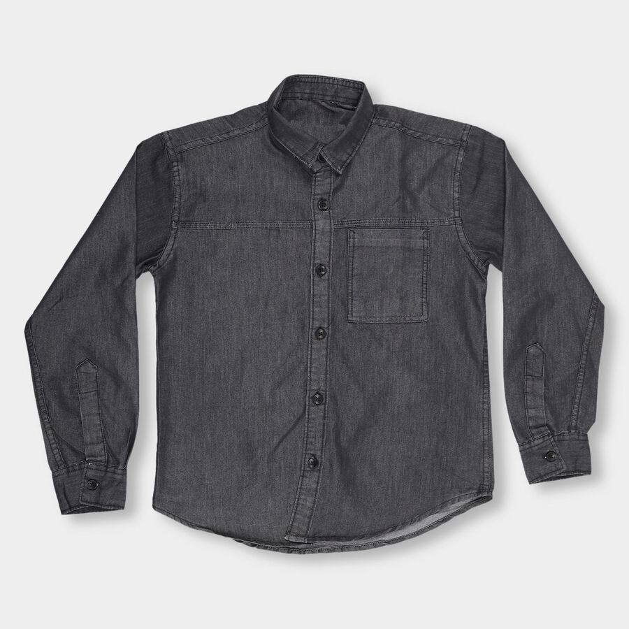 Boys Jet Black Classic Casual Shirt, काला, large image number null