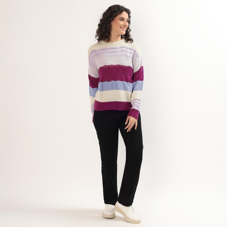 Women's Multicolor Crew Neck Knit Pullover, Lilac, large image number null