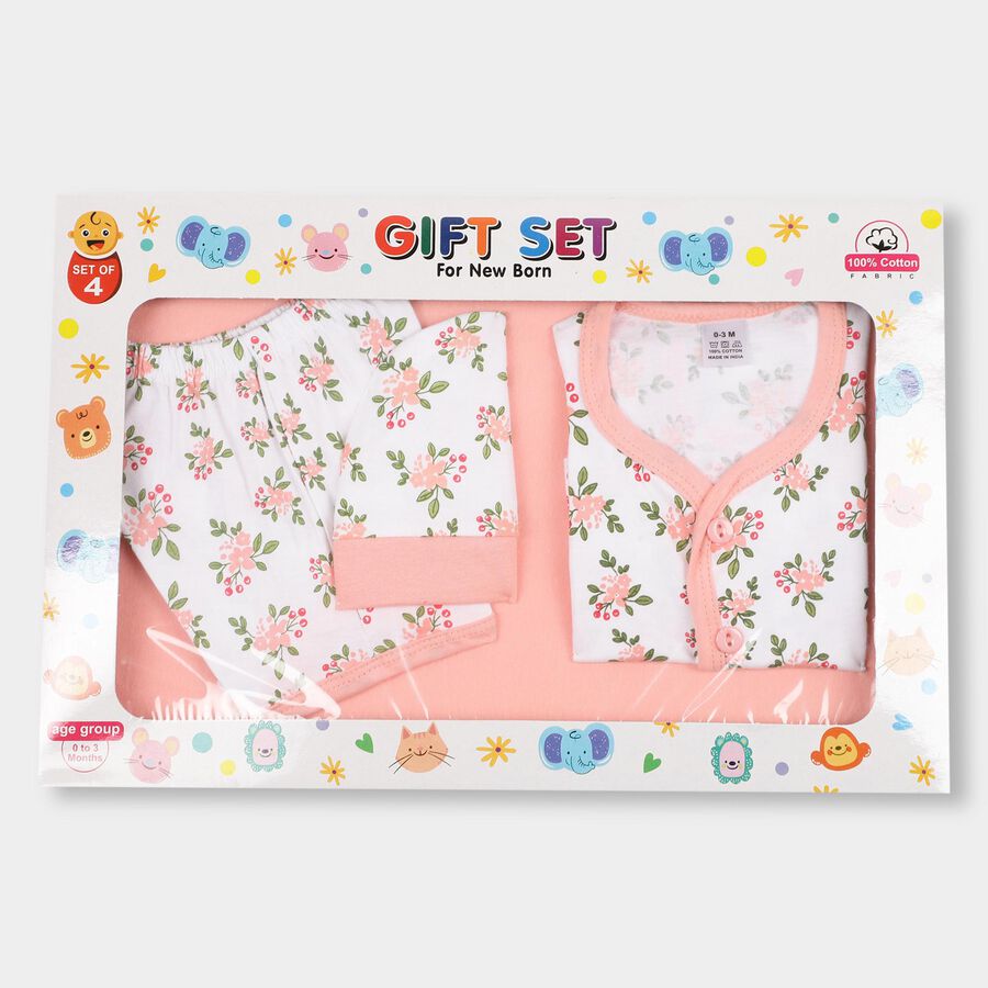 Infants' Cotton Gift Set 4 Pc&nbsp;Gift&nbsp;Set&nbsp;(Top, Shorts, Cap/Bib, Sheet), Coral, large