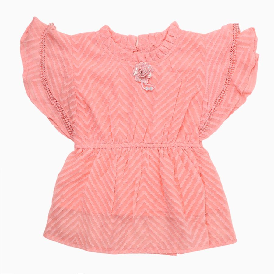 Girls Bright Coral Round Neck Casual T-Shirt, मूँगा (कोरल), large