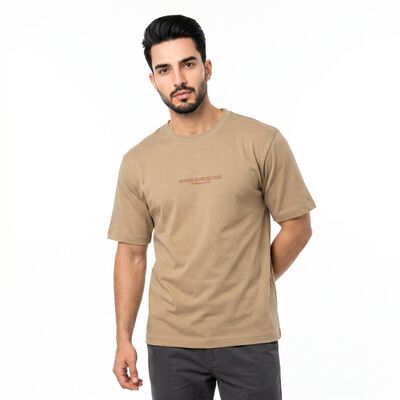 Men's Khaki Round Neck Regular T-Shirt