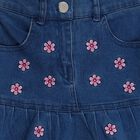 Girls' Deep Denim Blue Embroidered Flared Skirt, मध्यम नीला, small