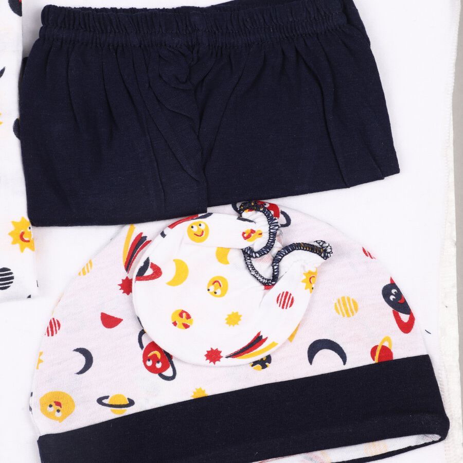 Infants' 100% Cotton Gift Set 5 Pc&nbsp;Gift&nbsp;Set&nbsp;(Top, Shorts, Sheet, Cap, Bib), White, large