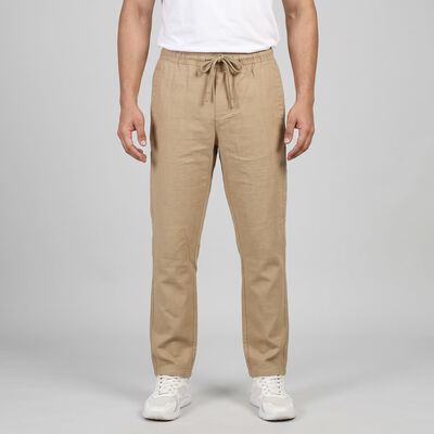 Men's Beige Slim Fit Drawstring Chino Trousers