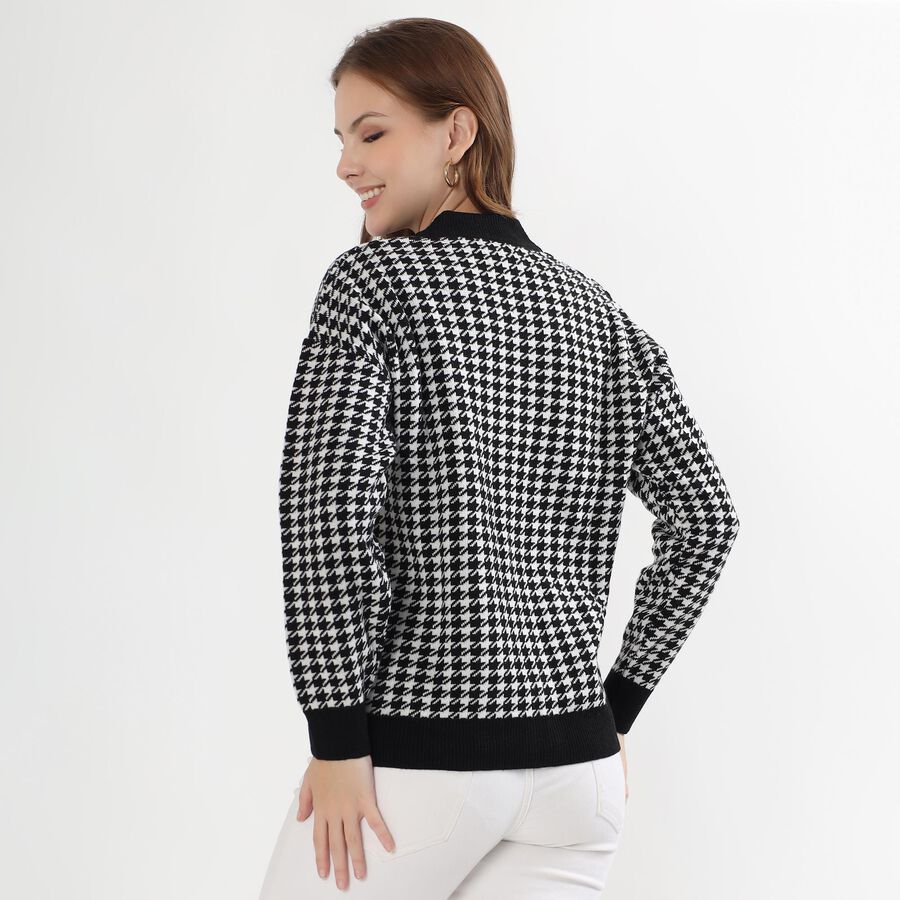 Women's Black and White V-Neck Classic Cardigan, Black, large image number null