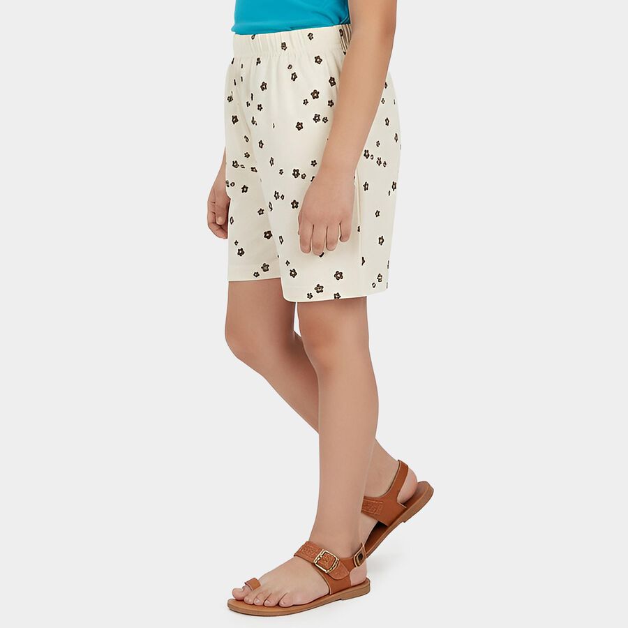 Girls' Off White Regular Fit Athletic Shorts, ऑफ व्हाइट, large