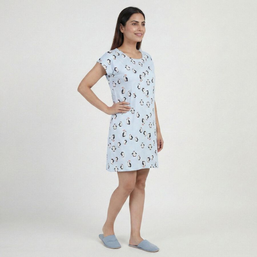 Women's Blue V-Neck Romantic Nighty, Light Blue, large