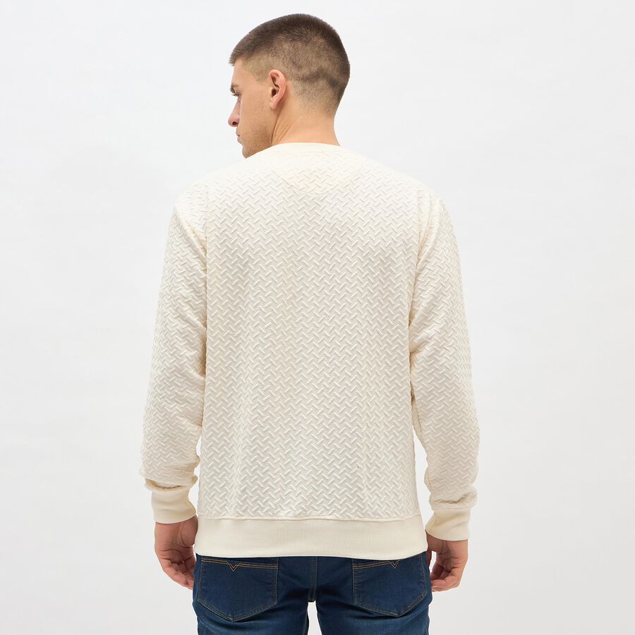 Men's Soft Eggshell White Crew Neck Textured Sweatshirt, Ecru Melange, large image number null