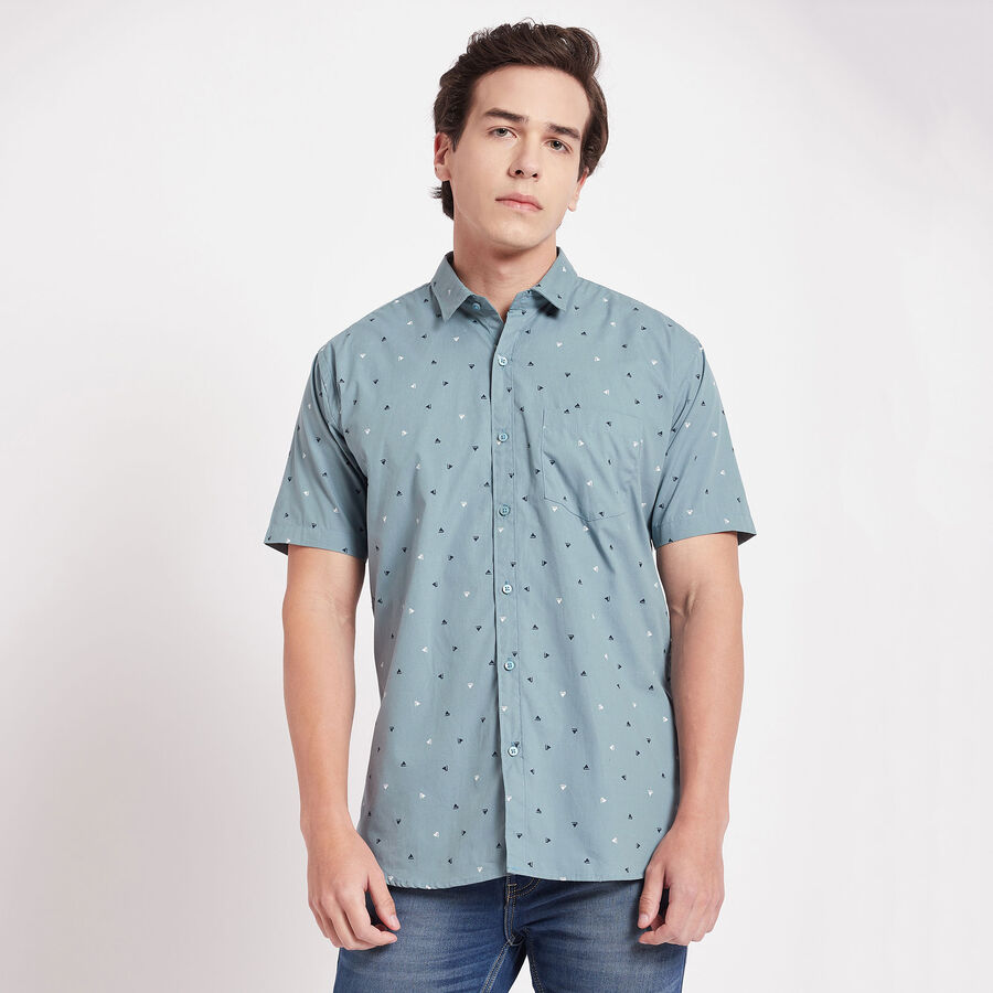 Cotton Printed Casual Shirt, Mid Blue, large image number null