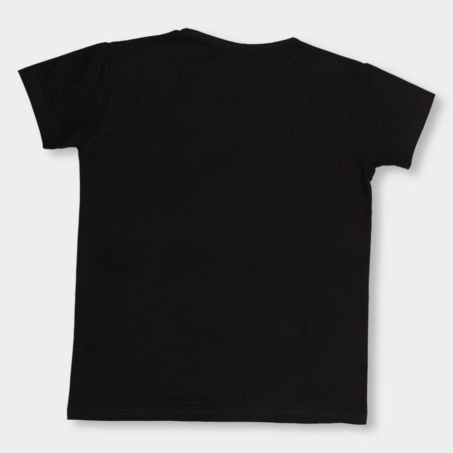Girls' Jet Black Round Neck Casual T-Shirt, Black, large image number null