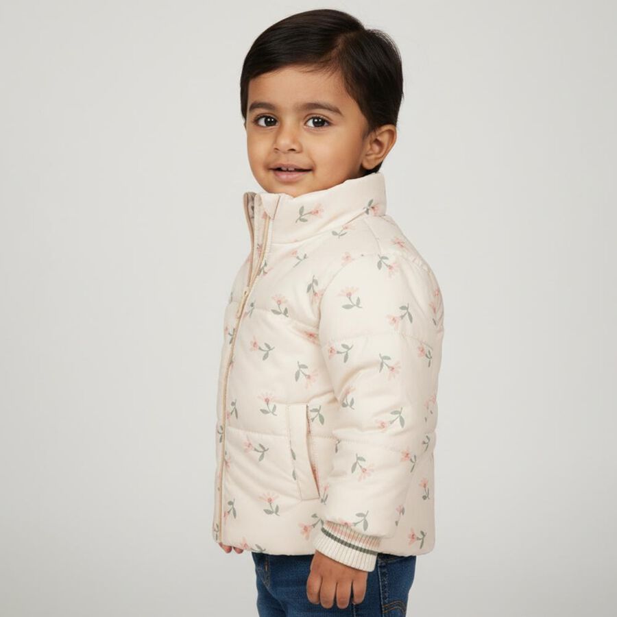 Infants Light Beige High Neck Casual Jacket, Beige, large image number null
