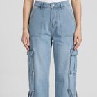 Women's Light Blue Wide Leg Cargo Jeans, Light Blue, small