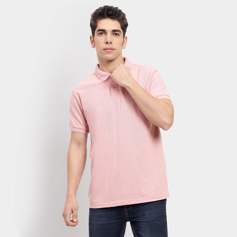 Men's Collared Half Sleeves T-Shirt , Light Pink, large image number null