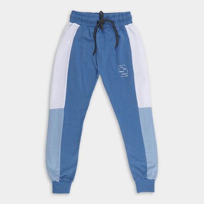 Boys' Muted Denim Blue Color-Blocked Cotton Blend Pyjama