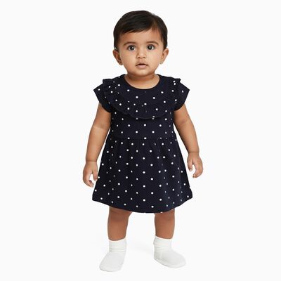 Infants' Deep Navy Blue Polka Dot Ruffle Frock