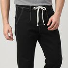 Men's Black Straight Fit Drawstring Jeans, काला, small