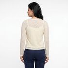 Women's Cream Round Neck Regular Top, ऑफ व्हाइट, small