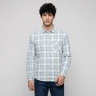 Men's Light Blue 100% Cotton Checked Casual Shirt, Light Blue, small