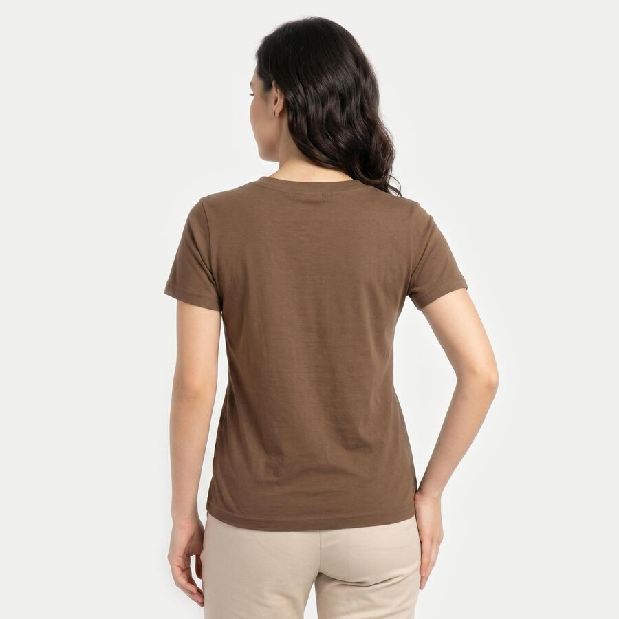 Women's Brown Cotton Round Neck Regular T-Shirt, Brown, large