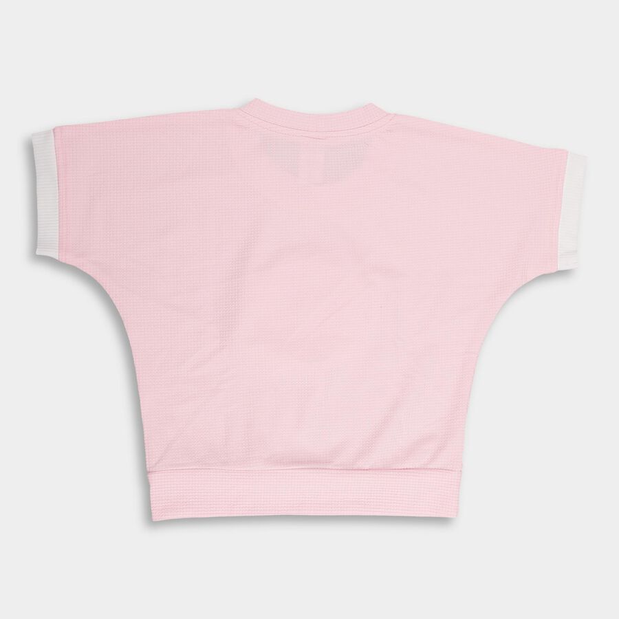 Girls' Light Pink Round Neck Casual T-Shirt, गुलाबी, large