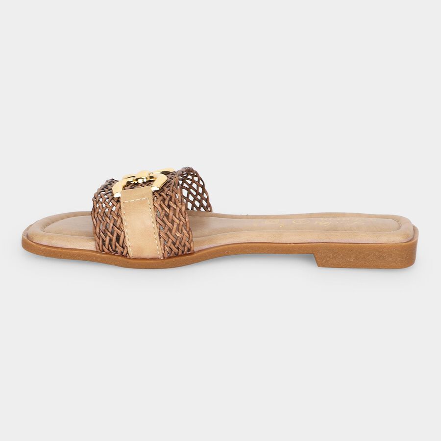 Women's Beige Chain Detail Slide Sandals, Beige, large