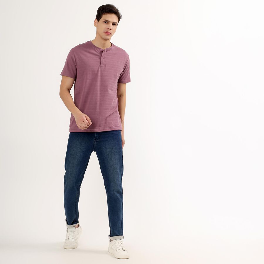 Men's Henley Half Sleeves T-Shirt , गुलाबी, large image number null