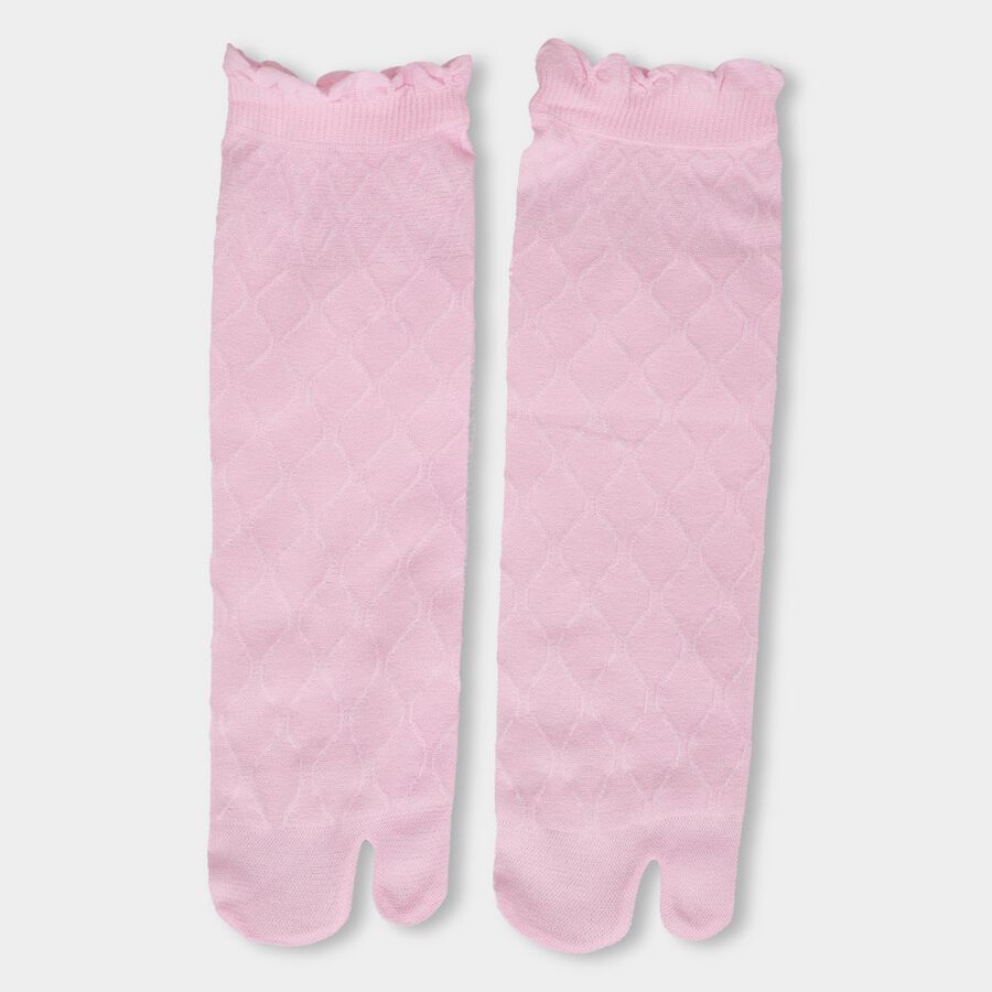 Women's Light Pink Regular Fit Textured Split-Toe Socks, Light Pink, large