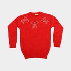 Girls' Red Crew Neck Embellished Pullover, Red, small