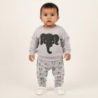 Infants' Light Grey Round Neck Elephant Printed Baba Suit, Light Grey, small image number null
