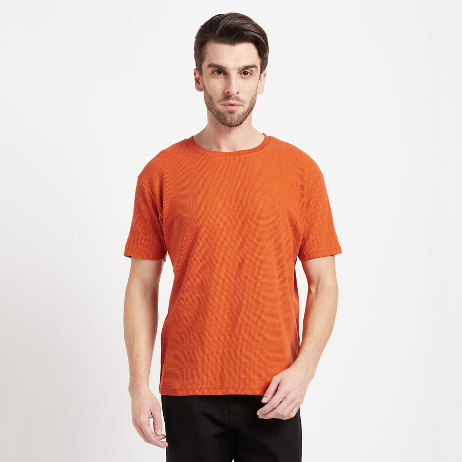Solid Round Neck T-Shirt, Rust, large image number null