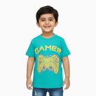 Boys Bright Turquoise Cotton Round Neck Casual T-Shirt, Dark Green, small