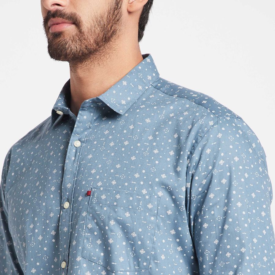 Cotton Printed Casual Shirt, Mid Blue, large image number null