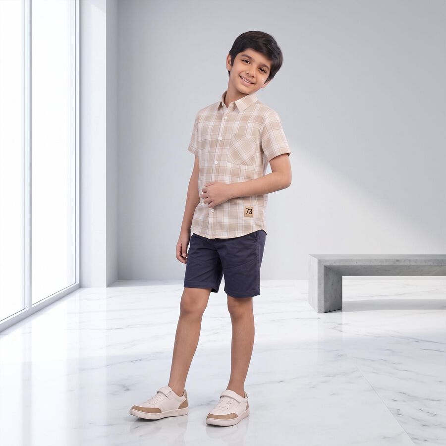 Boys Off White Cotton Collared Shirt, ऑफ व्हाइट, large