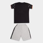 Boys' Charcoal Grey Cotton Round Neck Printed Baba Suit, Charcoal, small image number null