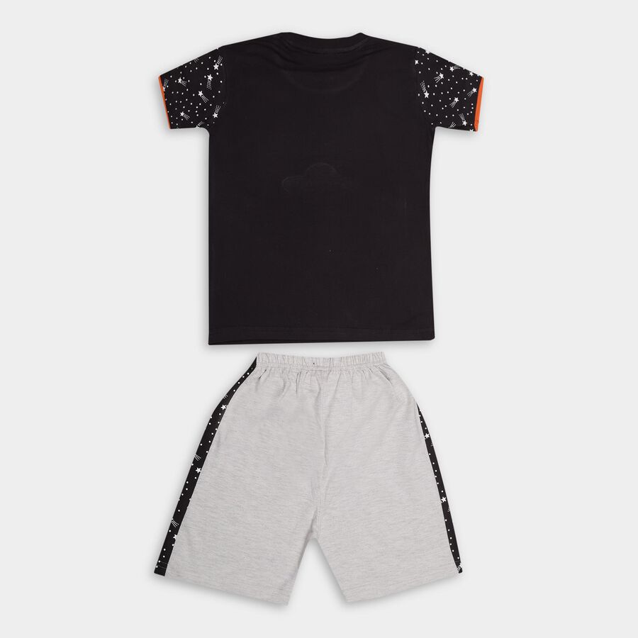 Boys' Charcoal Grey Cotton Round Neck Printed Baba Suit, Charcoal, large image number null
