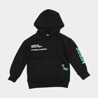 Boys' Black Hoodie Neck Graphic Sweatshirt, काला, small